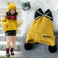 女童帽子冬季保暖加厚可爱宝宝毛线帽儿童加绒公主洋气护耳帽秋冬 黄色 亮灯护耳帽 6-10岁(帽围52-55cm) 均码