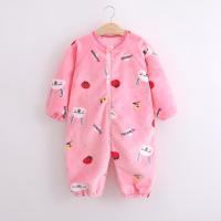 宝宝睡袍春秋冬款法兰绒连体睡衣婴儿分腿防踢被睡袋珊瑚绒拉链 草莓兔粉色 66cm(适合3-7个月宝宝)