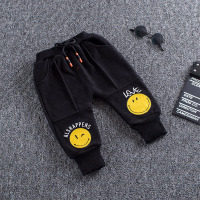 男宝宝加绒裤子1-3岁0婴儿男童秋冬季薄绒小童加厚保暖外穿一体绒 黑色 笑脸绒裤 80(建议身高65-75cm)