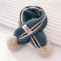 2021宝宝围巾冬季男女童柔软拼色保暖毛线围巾儿童百搭球球围脖潮 孔雀蓝 拼色慢慢游围脖 1-8岁