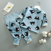 儿童保暖内衣套装加绒加厚冬季男女童宝宝婴儿秋衣秋裤1-2-3-4岁 蓝色 小熊 加绒款 两用裆 66cm