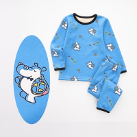加绒男童保暖内衣套装女童加厚秋冬季宝宝睡衣中大童儿童秋衣秋裤 天蓝色 绅士牛(弹力加绒加厚)一套 100cm