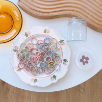 100根小号宝宝皮筋幼儿发圈不伤发女童扎啾啾小皮圈韩国儿童发饰 光板细条纹