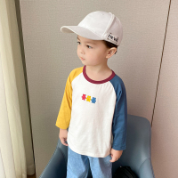 男童插肩长袖T恤秋装春秋款宝宝婴儿童装打底衫1岁小童潮洋气2192 牛蓝袖 80cm
