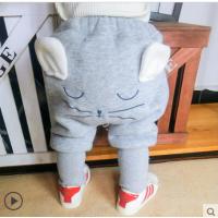 婴儿裤子秋冬大屁屁裤男女童哈伦裤加绒加厚保暖裤宝宝pp裤子冬装 灰色绣花小猫 加绒加厚 偏浅灰 清仓特惠 80码 偏小