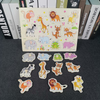 早教拼图儿童益智玩具婴幼儿拼板宝宝嵌板1-4岁认知配对手抓板 野生动物嵌板