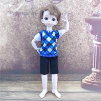 精品30厘米男孩王子娃娃衣服男朋友男娃玩具礼物赠品换装套装 深蓝色 白底兰格+黑短裤 只要衣服[不含娃无配件]