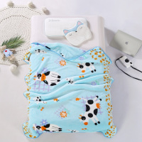 婴儿毛毯单层薄款珊瑚绒毯新生儿小毛毯儿童夏季盖毯宝宝小被子 蓝色奶牛 70X100