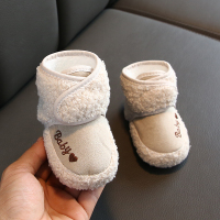 新生婴儿鞋袜秋冬季防掉3-6-12个月9男女宝宝单鞋子学步软底0-1岁 米色 加绒加厚 内长11cm