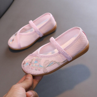 汉服童鞋夏款儿童老北京布鞋女童民族风绣花鞋宝宝表演出舞蹈鞋子 大粉 25码/14.7cm
