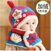 韩版男女童宝宝帽子秋冬婴儿帽子6-12个月儿童保暖加绒毛线帽冬天 绒明星玫红 0-4岁