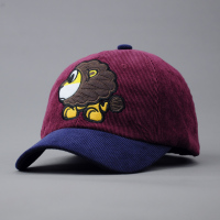 儿童韩版男女宝宝秋冬款条绒加绒加厚帽棒球帽鸭舌帽灯芯绒帽子棉 小狮子藏青酒红(条绒) 50号约1-3岁48-50CM 均