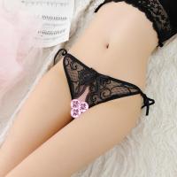 大码胖MM性感系带内裤160斤以内新款蕾丝开裆丁字裤女绑带T裤 黑色 均码1.8到2.3尺以内