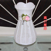 铁艺藤编落地花瓶客厅插花室内干花假花装饰摆件塑料花盆 白色 17厘米小花瓶