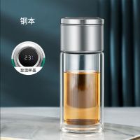 双层玻璃杯家用带把泡茶杯个人专用高档水杯男茶水分离杯带盖杯子 [全钢盖+双层加厚]钢本色 茶水分离[280ML]
