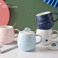 名创优品MINISO星球杯立体行星陶瓷杯日式带盖带勺可爱情侣水杯子 星球杯颜色随机一个
