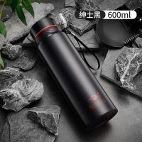 智能测温304不锈钢大容量保温杯壶男女士便携商务泡茶随手水杯子 黑色 420毫升[不可测温]
