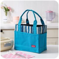 防水牛津布加厚便当包饭盒袋手提袋子拼接带饭包学生包拼色午餐包 蓝色-抽绳无保温