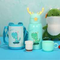 儿童保温杯316防摔水壶带吸管两用304不锈钢儿童水杯男女可爱杯子 316医用不锈钢[鹿角恐龙] 一杯三盖+杯套