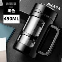 【高品质】高硼硅高档大容量玻璃杯男女耐热办公室泡茶杯便携水杯 【把手黑色450ml】 单杯子【带茶漏】