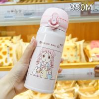 保温杯简约ins便携大容量304不锈钢女学生韩版可爱男女情侣水杯子 单杯 冰激凌女孩-粉350ML