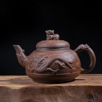 宜兴紫砂壶大容量紫砂壶茶壶紫砂茶壶单壶紫砂壶带过滤茶具泡茶具 [带茶漏]卧龙紫350毫升