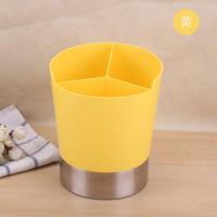 圆形吧台收纳架储物架吸管桶吸管座奶茶店吧台三格分配盒 黄
