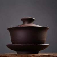 盖碗三才泡茶碗茶杯特大号陶瓷单个白瓷功夫茶具青花瓷带盖 黑紫砂-盖碗