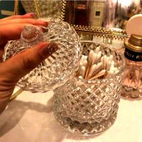 水晶玻璃收纳罐少女心圆柱糖果调味品罐化妆刷筒棉签盒收纳储物罐 小号透明