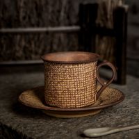 意式浓缩咖啡杯碟套装下午茶创意茶具怀旧家用拿铁咖啡杯子小精致 麻纹咖啡杯【棕色】