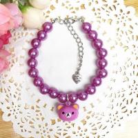 新款珍珠铃铛狗狗项链泰迪猫咪项链项圈小中大型犬卡通宠物脖圈 珠光紫+紫泰迪熊 XS