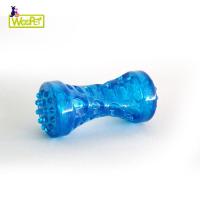 宠物狗玩具 发声耐咬宠物玩具 狗磨牙洁齿啃咬棒17CM 短哑铃-透明蓝