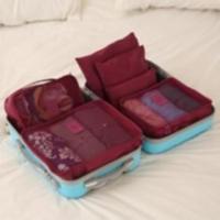 防水旅行收纳袋旅游行李箱分装出差洗漱内衣物分类整理袋六件套装 酒红色