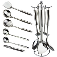 不锈钢厨具七件套厨房用品炒菜铲子勺子汤勺漏勺锅铲套装炒勺 不锈钢厨具七件套装（含挂架）