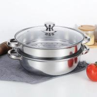 不锈钢蒸锅三层双层加厚家用汤锅馒头蒸馍笼电磁炉煤气灶锅具通用 [ 钢耳把手 ] 28cm汤锅款( 不带盖 )
