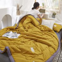水洗棉空调被子夏凉被双人单人夏天儿童学生宿舍春秋薄被子可机洗 芥末黄 [裸睡亲肤 贴身透气] 150x200cm裸睡亲亲