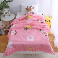 花边儿童夏凉被水洗棉幼儿园午睡可水洗婴儿夏被夏天薄被子空调被 菠萝花边粉色 110*140cm