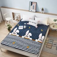 法兰绒床垫榻榻米加厚学生宿舍单双人折叠水洗保暖防滑软床垫褥子 蓝条小兔[加厚保暖] 90*190CM[学生床]