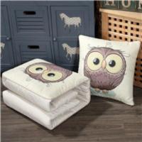 仿棉麻汽车抱枕被子两用卡通小靠枕床头靠垫办公室枕头被沙发午睡枕 100*150cm Q版猫头鹰