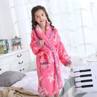 儿童睡袍珊瑚绒秋冬季男童女童法兰绒加厚宝宝睡衣小孩男女孩浴袍 粉色 02睡袍 8码（95-110cm身高）