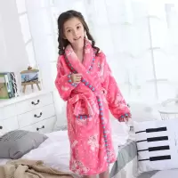 儿童睡袍珊瑚绒秋冬季男童女童法兰绒加厚宝宝睡衣小孩男女孩浴袍 粉色 02睡袍 8码（95-110cm身高）
