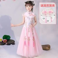 女童汉服唐装仙女裙小学生古装儿童礼服公主裙春夏季长袖旗袍套装 粉色短袖 收藏送礼品 110
