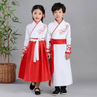 儿童汉服女改良古装中国风襦裙男童小孩国学服三字经书童演出服 红色 女款 100码(建议身高105以下)
