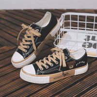 PLOVER啄木鸟原创小熊帆布鞋女2021新款春季学生韩版原宿港风板鞋 黑色-低帮 35