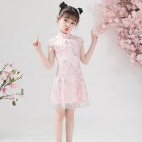 儿童旗袍裙子女童汉服中国风小女孩公主裙2021夏季新款洋气连衣裙 粉色 100