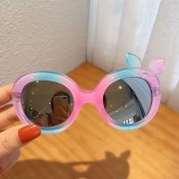 儿童炫彩太阳镜小孩时尚墨镜潮女童宝宝可爱卡通防紫外线偏光眼镜 1#小蝴蝶结蓝紫