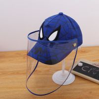 韩国儿童防飞沫棒球帽防护帽防唾沫帽子带面罩小孩帽子隔离帽防晒 蓝色 蜘蛛侠防护帽 2-8岁/48-54cm可调节