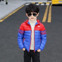 男童童装短款棉袄儿童轻薄羽绒棉服女童中小童小孩连帽棉衣冬外套 蓝色 棉服 110 码建议身高100厘米