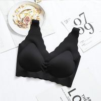 [欧阳娜娜同款]内衣女深V小浪花无钢圈聚拢乳胶无痕背心式文胸 黑色 M 80-120