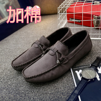 男鞋春季透气鞋子男士豆豆鞋男韩版青春英伦套脚懒人鞋休闲帆布鞋 加棉(灰色) 41